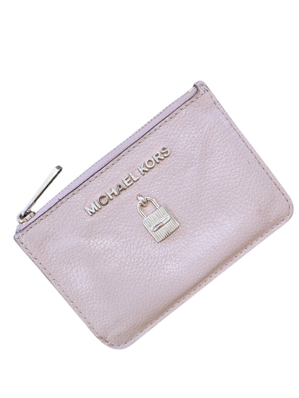 Michael Kors Pale Pink Leather Zip Card Holder with Gold Hardware